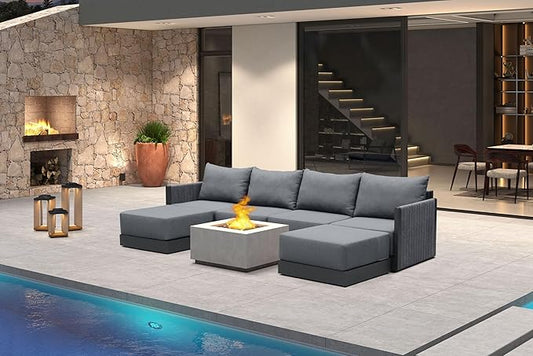 PURPLE LEAF Patio Furniture Set 6 Pieces Patio Seating Sofas with Ottoman Aluminum Furniture Outdoor Couch Sectional Set with Cushions Patio Conversation Sets Gray