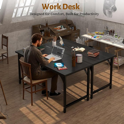 AZN Computer Desk, 55in Computer Desk, Gaming Office Desk w/Carbon Fiber Tabletop, Gaming Office Desk w/Sturdy Metal Frame, Home Office Desks w/Large Legroom for Game Work Study Writing, Black