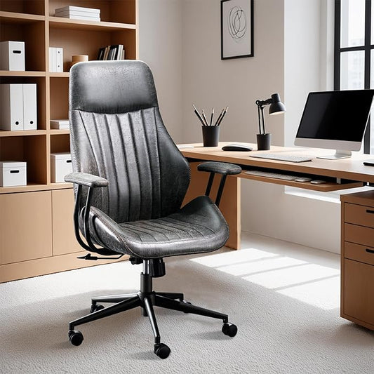 ovios Home Office Ergonomic Chair, Mid-Century Modern Luxury Faux Suede Leather Chairs, Comfy High Back Computer Swivel Rolling Task Armchair for Executive, Grey