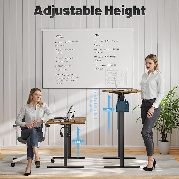 Shahoo 45.2 Inch Standing Desk, Electric Height Adjustable Computer Desks with Hook and Cable Hole, Rustic Brown