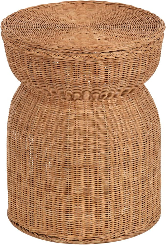 Kate and Laurel Thatch Modern Woven Rattan Round Storage Side Table, 17 x 17 x 21, Natural Rattan, Lift-Top End Table for Use as Hidden Storage Basket, Nursery Toy Storage, or Small Laundry Hamper