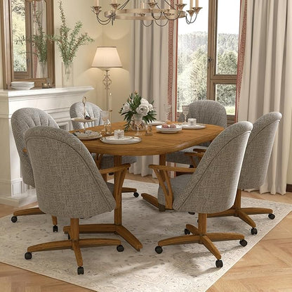 Chromcraft Set of 4 Swivel Tilt Chairs, Luxe Wooden Arm All-Metal Pedestal Base Chairs with Wheels for Kitchen