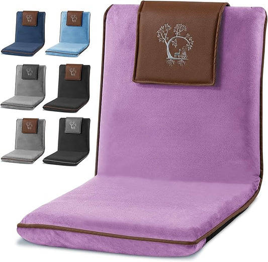 Adjustable Japanese Floor Chair with Back Support for Adults | Premium Meditation Chair for Seating, Yoga & Gaming -Folding Backjack Floor Chair with 6 Recline Positions, Thick Padding & Vegan Leather