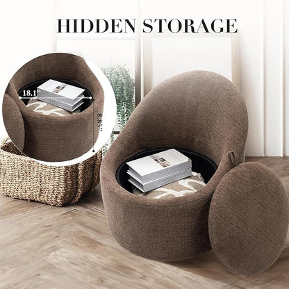 360° Swivel Accent Chair Set of 2, Mid-Century Modern Chair with Hidden Storge, Small Swivel Chair with Arms for Living Room/Office - Brown
