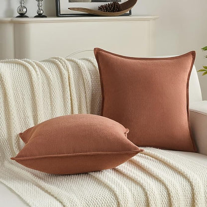 FUTEI Rust Chenille Throw Pillow Covers 26x26 Inch Set of 2,Edges Double-Stitched Euro Pillow Shams,Modern Home Decor for Couch Living Room