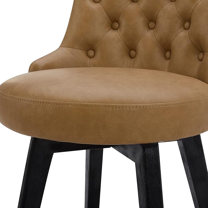 Watson & Whitely Modern Swivel Bar Stools, Faux Leather Upholstered Counter Height Bar Stools with Back, Solid Wood Legs, 26" H Seat, Set of 2, Cognac