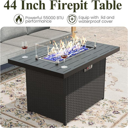 LayinSun 5 Pieces Aluminum Patio Furniture Set with Fire Pit Table, Oversized Seat with Hight Back, Outdoor Conversation Sets for Porch, Balcony, Deck