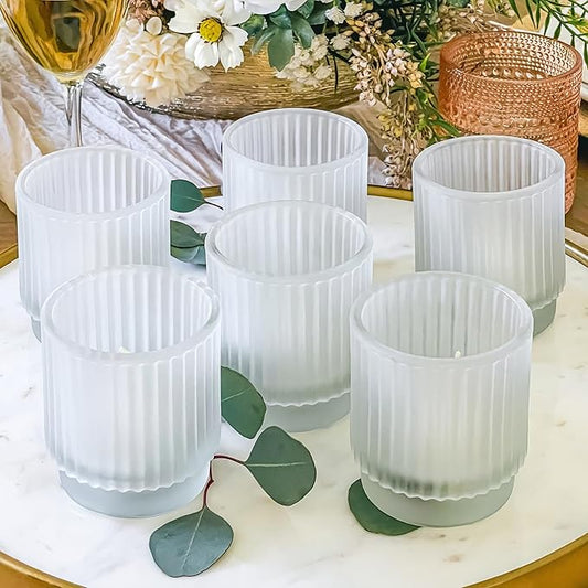 Kate Aspen Vintage Fluted Frosted Glass Tealight Votive Candle Holders (Set of 6), Rustic Decor, Boho Decorations, Shelf Decoration, Classic Look | Perfect Hostess Gift | (Pack of 6)