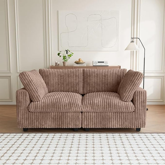 Modular Sectional Sofa, 78.74" Oversized Loveseat Sofa, Deep Seat Cloud Couch, 2 Seat Comfy Couches for Living Room, Plush Couch Cushion Covers Removable, Brown