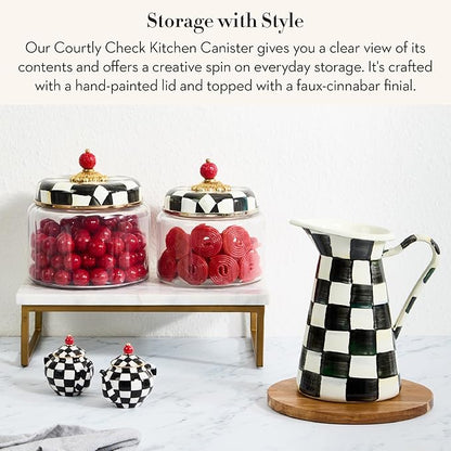 MACKENZIE-CHILDS Courtly Check Kitchen Canister, Decorative Black-and-White Glass Storage Jar with Lid, Small