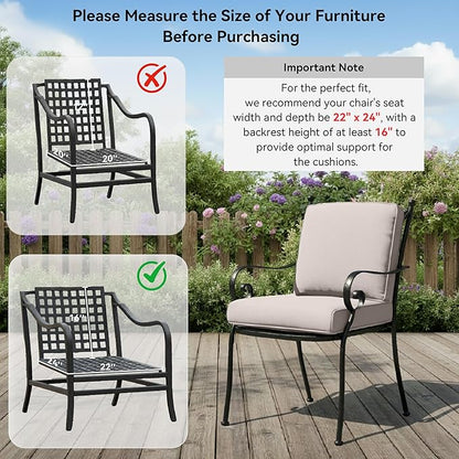 Outdoor Chair Cushions 3 Packs - Outside Durable Thick Replacement Back and Seat Cushion 22x24 with Zipper Cover for Patio Glider Rocking Chairs Loveseat Couch – Beige/Regular