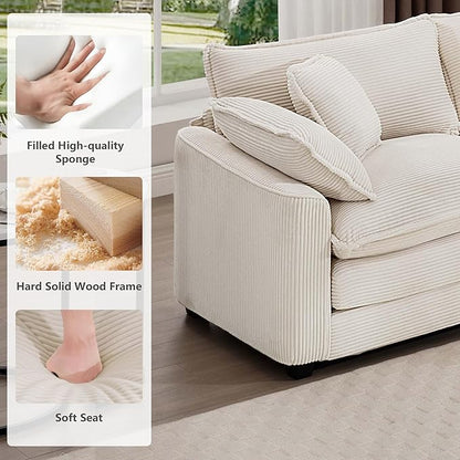 mikibama Luxury 3 Piece Sofa Set, 3-Seater & 2 Loveseat Couch Set, Modern Corduroy Comfy Cloud Couches Set for Living Room Office with 6 Armrest Pillows and 7 Toss Pillows, Beige