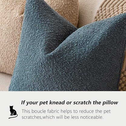 Foindtower Set of 2, Decorative Textured Boucle Throw Pillow Covers Accent Solid Pillow Cases Neutral Soft Cozy Couch Cushion Case for Chair Sofa Bedroom Living Room Home Decor 26 x 26 Inch Blue