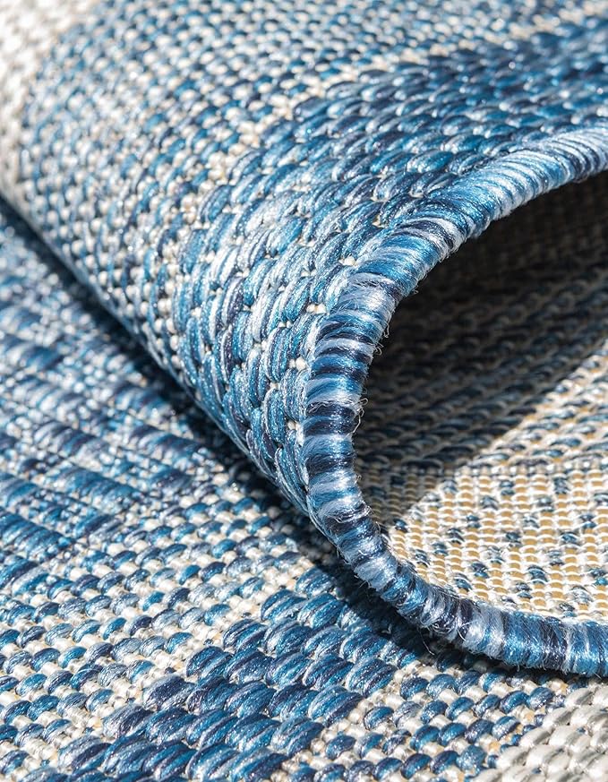 Unique Loom Outdoor Border Collection Area Rug - Soft Border (13' Square, Blue/ Ivory)