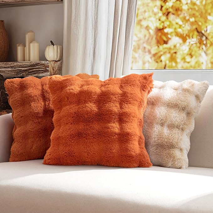 MIULEE Faux Fur Pillow Covers Thick Soft Plush Throw Pillows Luxury Home Decor for Fall Couch Bed Bedroom Living Room Sofa,20x20 Inch Pack of 2 Burnt Orange