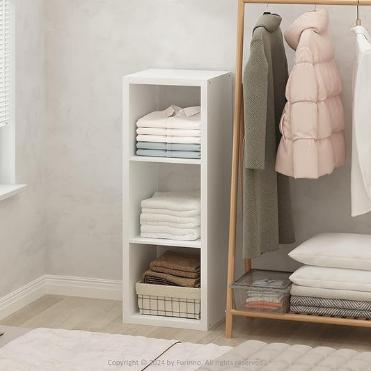 Furinno Cubic Closet Organizers and Storage, 3-Cube Closet Organizer, Open Shelf Closet Storage, Extra Thick Frame for Wardrobe, Bedroom, Living Room, White