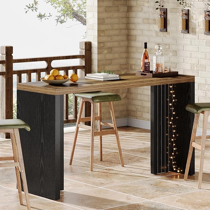 Tribesigns Home Bar Unit, 55.12-Inch Bar Table with a Spacious Tabletop, Modern Freestanding Mini Bar for Home Kitchen, Living Room, Balcony, Basement, Brown & Black (Set of 2)