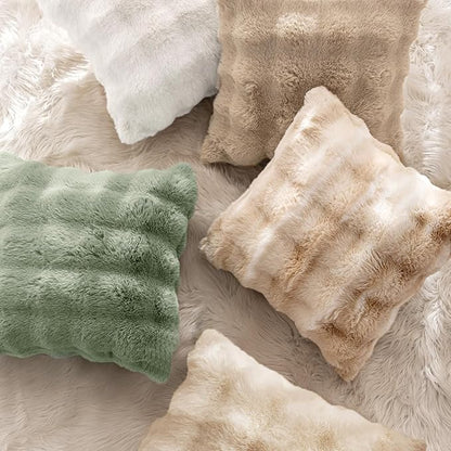 MIULEE Faux Fur Pillow Covers Thick Soft Plush Lumbar Throw Pillows Luxury Home Decor for Couch Bed Bedroom Living Room Sofa,12x20 Inch Pack of 2 White-Beige