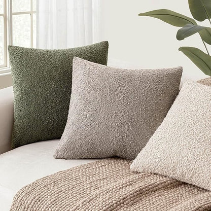 Foindtower Set of 2, Decorative Textured Boucle Throw Pillow Covers Accent Solid Pillow Cases Neutral Soft Cozy Couch Cushion Case for Chair Sofa Bedroom Living Room Home Decor 26x26 Inch Light Taupe