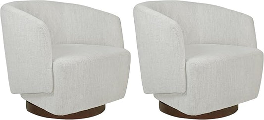 MINCETA Accent Chair,Modern Swivel Chairs for Living Room and Bedroom Reading with Wood Base,Set of 2,Performance Fabric in Ivory