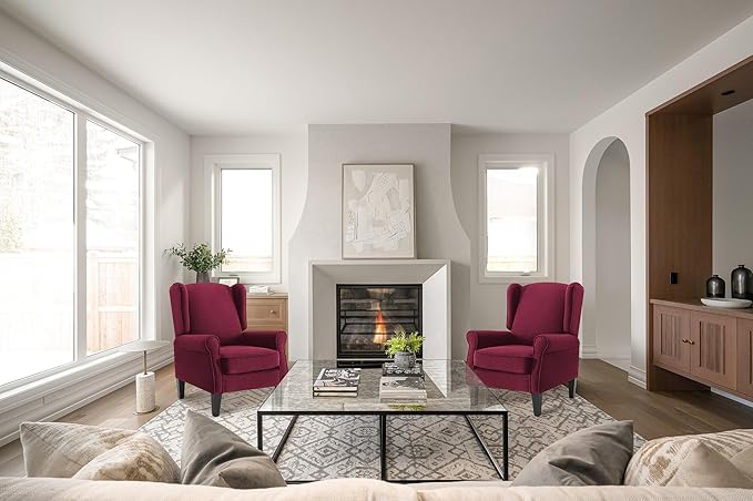 Accent Chair Set of 4, Modern Living Room Chairs with Wingback, Comfy Upholstered High Back Single Sofa for Bedroom, Mid-Century Reading Armchair Sillas para Sala