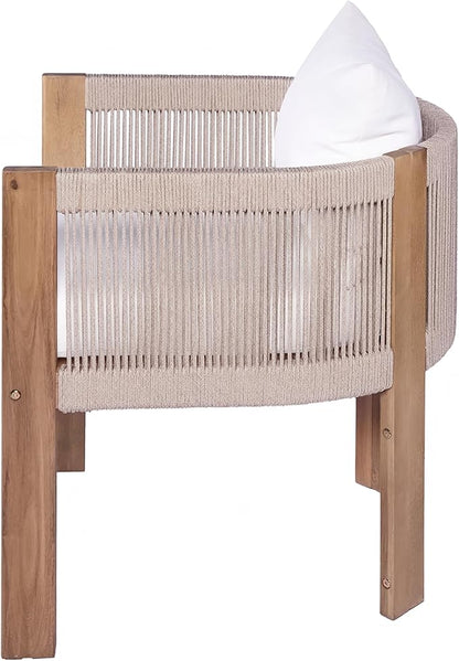 Christopher Knight Home Matera Dining Chair Set of 2, Acacia Wood Outdoor Accent Chair, Farmhouse Patio Kitchen Side Chair, Comfy Reading Chair, Round Backrest and Water Resistant Cushion,Teak+ Beige