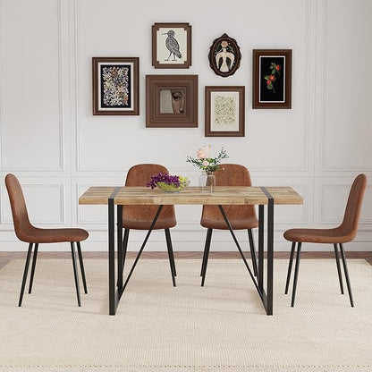 4 Chair Dining Table Set，Dinner Table Set for 4，55'' Kitchen Table and PU Leather Chairs Set of 4, 5 Piece Dining Table Set for Kitchen Dining Room