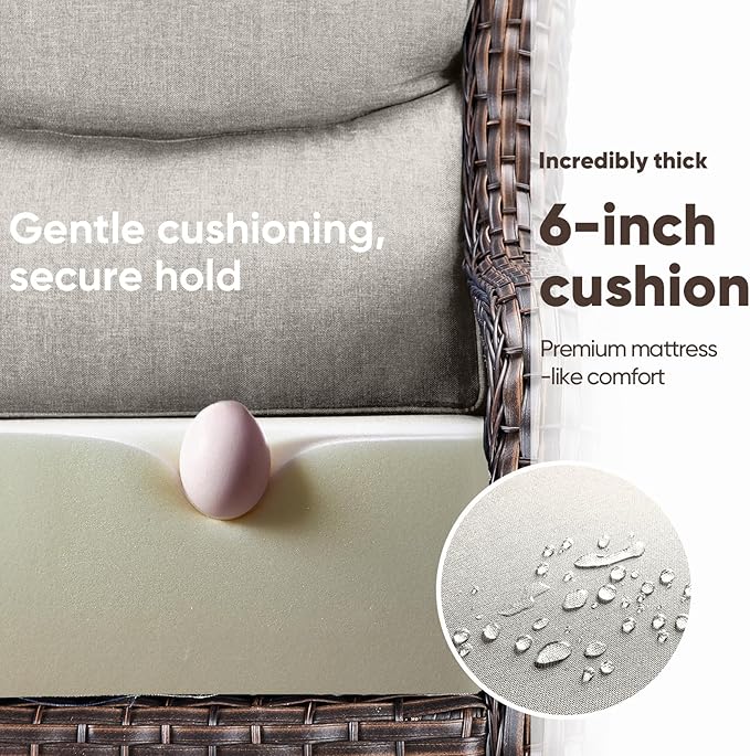 Swivel Patio Chairs sofa Set with 6" Thick Cushion - Wicker Outdoor Swivel Rocker Patio Chair with Side Table, High Back Comfortable Outdoor Glider Chairs - Brown Wicker | Beige Cushions | 4pcs