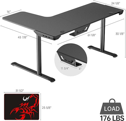 EUREKA ERGONOMIC L Shaped Gaming Desk, 60 Inch L60 Home Office Corner PC Computer Gamer Table Large Writing Workstation Gifts w Mouse Pad Cable Management, Space Saving, Easy to Assemble, Right Black