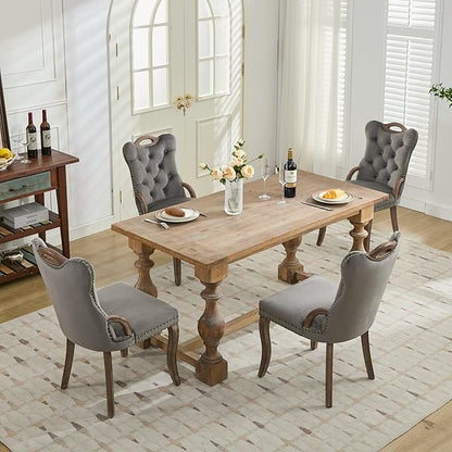 Velvet Dining Chairs Set of 4, Solid Wood Handles, Wooden Upholstered Dining Chair, Vintage Copper Nail Decoration, Mid Century Modern Kitchen Chair (Grey, Set of 4)