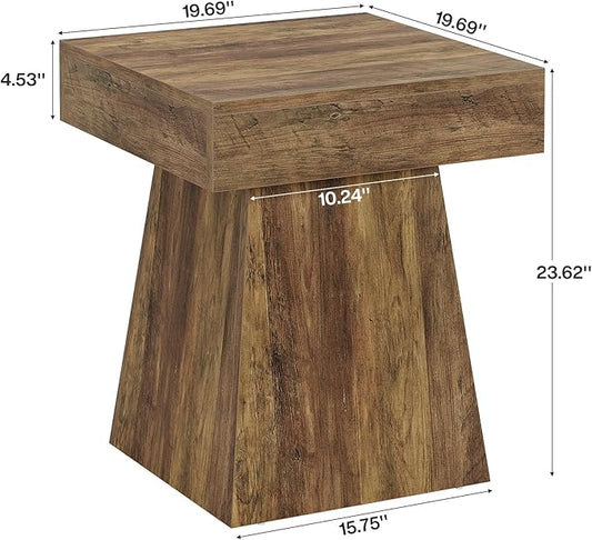 Tribesigns Small End Table, Rustic Square Side Table with Wide Base, Farmhouse Small Nightstand Beside Bed, Next to Armchair, for Living Room, Brown
