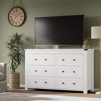6-Drawer Dresser, Modern Wooden Storage Chest of Drawers, Dresser TV Stand, Wood Drawer Organizer with Metal Handles for Bedroom, Living Room, Hallway