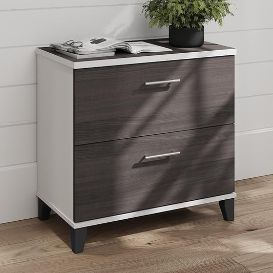 Bush Furniture 2 Drawer Lateral File Cabinet, Letter and Legal-Size Document Storage for Home or Professional Office, Somerset Collection, White and Storm Gray