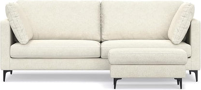 SIMPLIHOME Ava Sofa and Ottoman in 100% Recycled Polyester Performance Fabric, Cream, 90-inch-wide 3-Seater Couch and Matching 36-inch-wide Table Ottoman for Living Room, 2-Piece Set