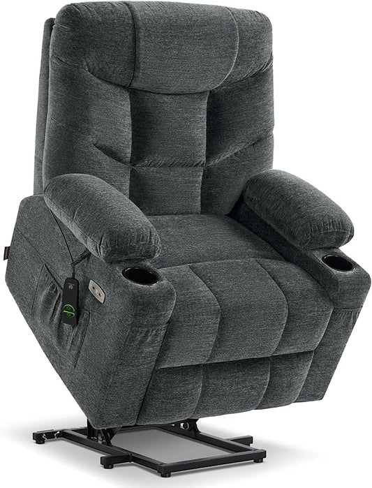 MCombo Power Lift Recliner Chair with Extended Footrest for Elderly People, Fabric 7281 (Dark Gray, Small)