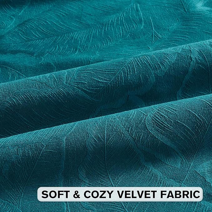 FUTEI Teal Velvet Throw Pillow Covers 22x22 Inch Set of 2,Soft Embossed Leaf-Relief Textured Cushion Cases,Natural Home Decor for Couch Living Room