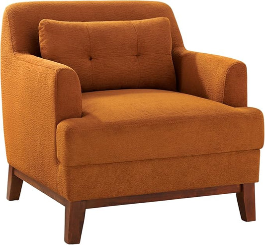VANOMi Modern Accent Chairs, Terry Fabric Living Room Chairs with Cushion, Mid-Century Modern Comfy Reading Chair for Bedroom, Corner, Apartment, Orange