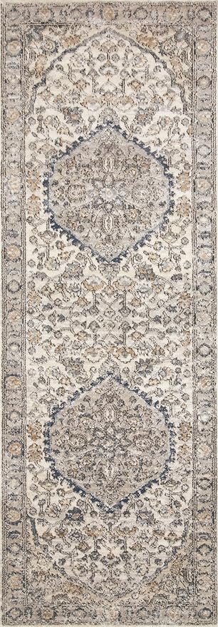 Loloi Teagan Collection TEA-01 Natural/Lt. Grey 6'-7" x 9'-2" Area Rug, Large, Soft Neutral Rug, High-Traffic for Living Room, Bedroom, Home Office, Dining Area