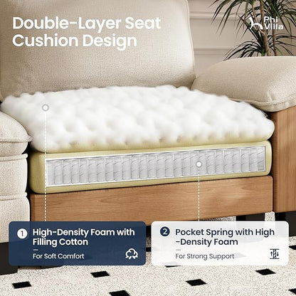 PHI VILLA Cloud Modular Couches Sets, 2 Pieces Comfy Sectional Sofa Set with Loveseat, 5-Seater Upholstered Couch for Living Room, Chenille Fabric, Beige
