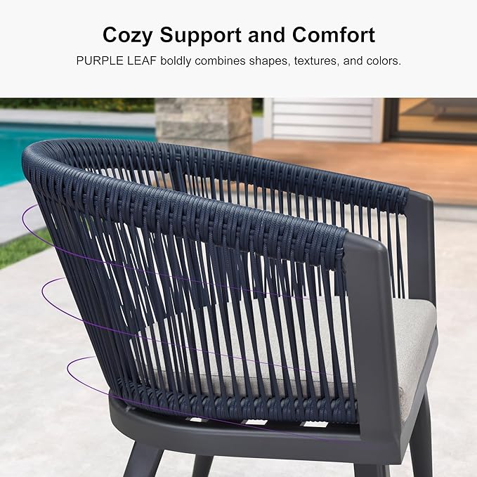 PURPLE LEAF Patio Dining Set for 6 with Gray Storage Box All-Weather Wicker 7 Piece Aluminium Outdoor Table and Chairs Set Included Cushions Modern Outdoor Furniture Set Grey and Navy