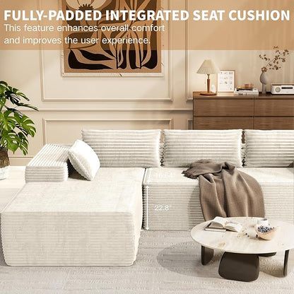 Kingdura 105.5'' Cloud Sectional Couch with L-Shape Chaise, Beige Modern Modular Sofa with Deep Seat, Corduroy Fabric, No Assembly Required, Upholstered Couches for Living Room Bedroom