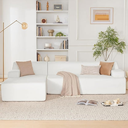 107" Modular Sectional Sofa, Boneless Couch Sponge Sectional Sofa for Living Room, High Density Sponges Cloud Couch,Modular L-Shape with Chaise, White