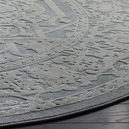 SAFAVIEH Reflection Collection Area Rug - 6'7" Round, Light Grey & Cream, Non-Shedding & Easy Cleaning, Ideal for Living Room, Bedroom (RFT665C)