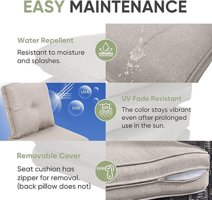 Outdoor Chair Cushion Set of 3, Waterproof Outdoor Seat Cushions 25x22, Patio Chair Cushions for Outdoor Furniture, Couch Cushion Replacement, Include 3 Back & 3 Seat Cushions, Button/Beige