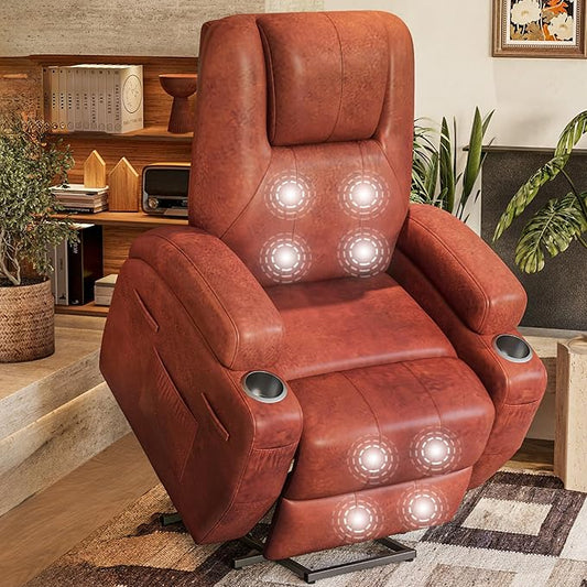 Flamaker Power Lift Recliner Chair Electric Lift Recliner for Elderly Power Lift Recliner Chair with Cup Holders Side Pockets for Living Room (Leather, Gray)