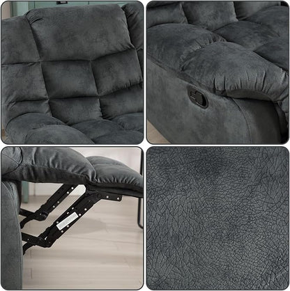 EBELLO Manual Recliner Chair, Overstuffed Reclining Sofa with Soft Padded Headrest and Armrest, Soft Fabric Single Couch for Living Room, Grey Green