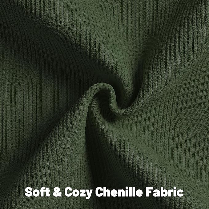 FUTEI Christmas Dark Green Chenille Decorative Throw Pillow Covers 24x24 Inch Set of 2,Soft Cozy Striped Geometric Patterns European Cushion Cases,Modern Home Decor for Couch Bed Living Room