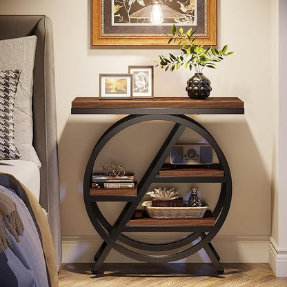 Tribesigns End Table for Living Room, 3-Tier Narrow Side Table with Storage, Wood Sofa Side Table with Geometric Metal Frame, Industrial Nightstand and Bedside Table for Bedroom