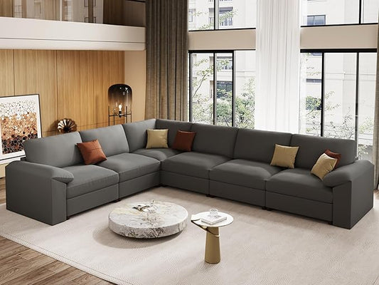 EASE MOOSE Leather Sectional Couch, Oversized Modular Sectional Sofas, Wide Deep Seat Modular Couch, Scratch Resistant Faux Leather Material, L Shaped Sofa for Big Spaces Living Room, Grey