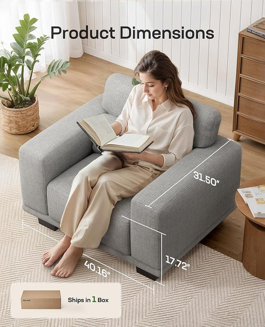 Marsail 40" Accent Chair, Modern Armchair with Deep Seats, Comfy Upholstered Reading Chairs for Bedroom, Single Sofa Chair for Living Room, Easy to Clean with Removable Covers, Grey